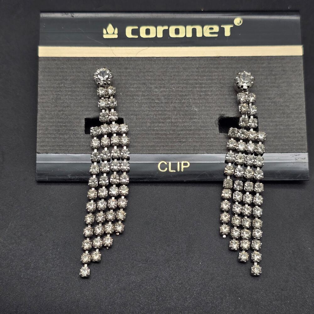 Coronet Rhinestone Clip On Earrings Vintage NOS On Card